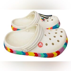 Crocs Rainbow Chevron Crocband White Girl’s Size J 3 Sandals Water Shoes